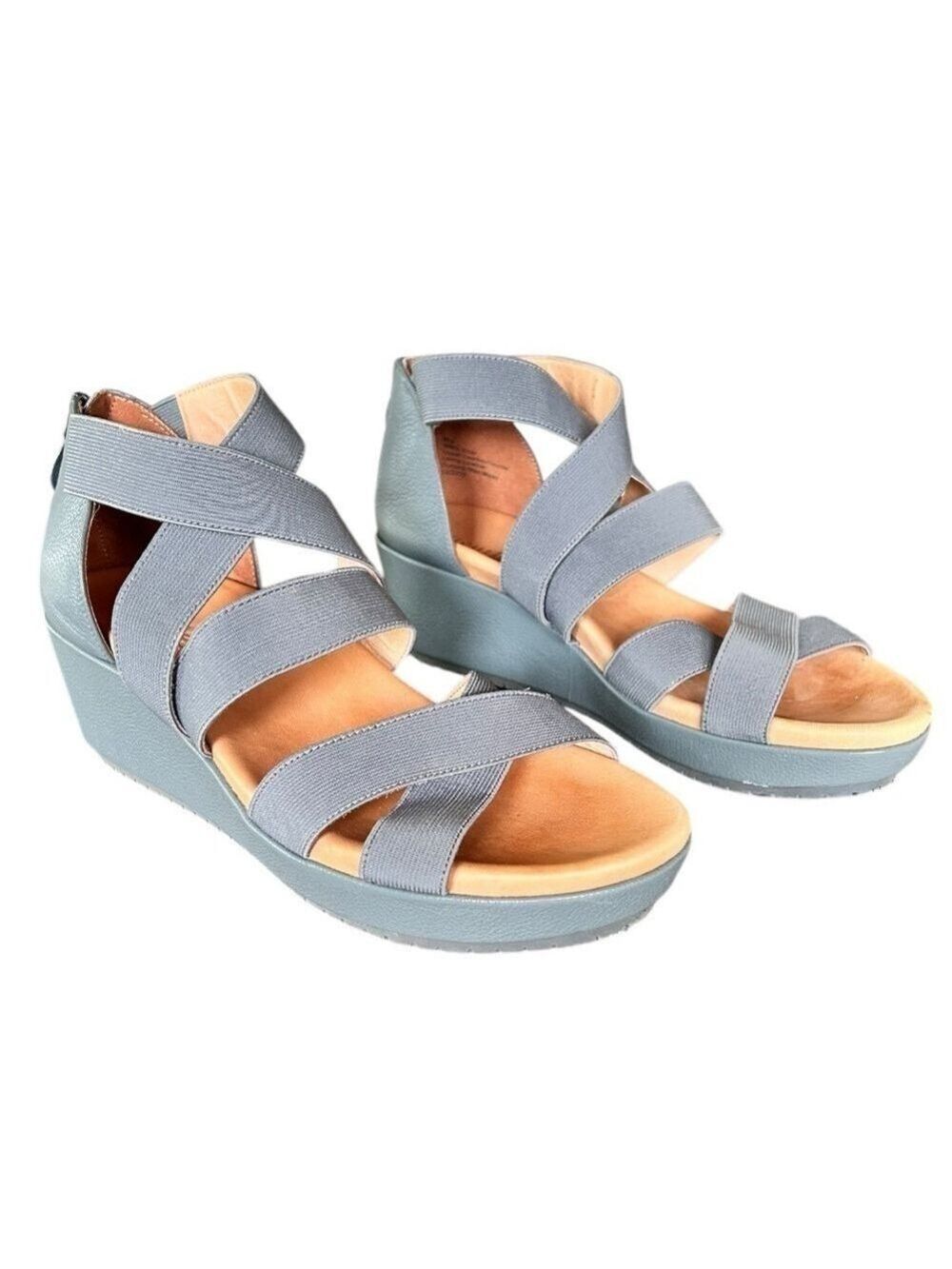 KENNETH COLE Gentle Souls Mia Wedge Criss Cross Straps Back Zip Sandal Gray w8.5